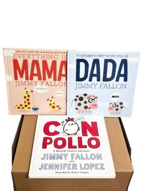 Jimmy Fallon Kids Books Lot 3 DADA MAMA +Con Pollo Jennifer Lopez Bilingual HC